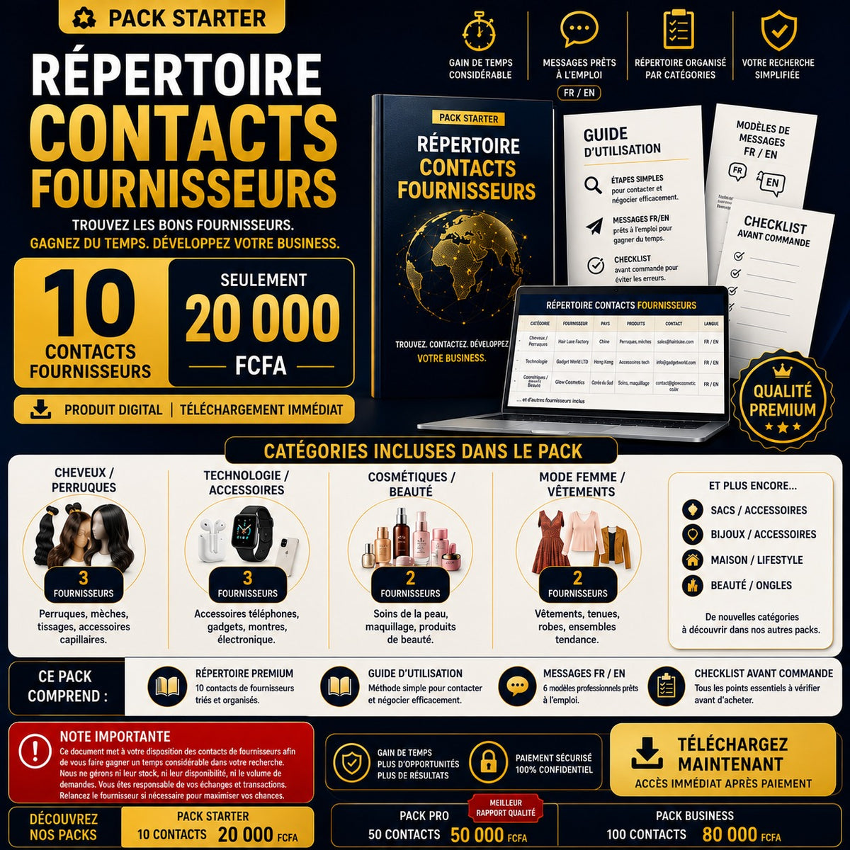 REPERTOIRE DE 10 CONTACTS DE FOURNISSEURS (PACK STARTER)