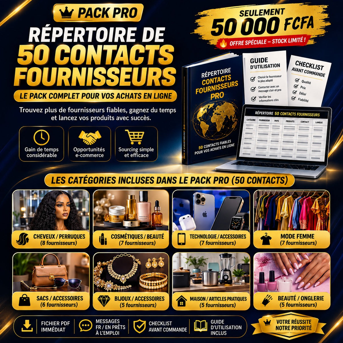 REPERTOIRE DE 50 CONTACTS DE FOURNISSEURS (PACK PRO)
